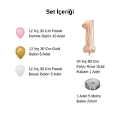 Retro Gold Pembe Beyaz Balon Seti Rose Gold Rakamlı Doğum Günü Balonu Şık Parti Süsleme - 2