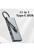 11in1 USB Type-C Hub Port Adaptör Uyumlu, HDMI 4k/30hz, USB Ethernet 100W PD Girişli thumbnail 3