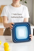 Kare 7 Parça Hava Almaz Sızdırmaz Saklama Kabı Seti Mavi (200/330/630/1100/1800/3300/5600 Ml) - 1
