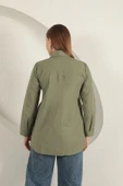 Poplin Kumaş Yelek Detaylı Kadın Gömlek-Haki - 2