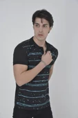Erkek Yakalı Slim Fit Pike Çizgili T-Shirt - Siyah thumbnail 2