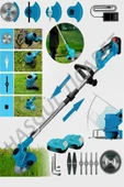 Hsgl Çift Akülü  Şarjlı  2000W Ot  Dal Çim Biçme Makinesi (Mavi) YPT-GCJ01 - 2