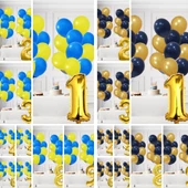 Sarı Lacivert Taraftar Temalı Doğum Günü Seti Sarı Lacivert Balonlar Altın Folyo Rakam - 1