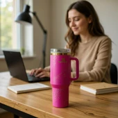 Stanley Quencher Termos x Barbie Pembe Gold Desen 1.18 Lt. Pipetli thumbnail 2