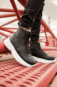 Pabucmarketi Fermuarlı Bağcık Detaylı Erkek Sneaker Bot Siyah thumbnail 3