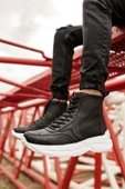 Pabucmarketi Fermuarlı Bağcık Detaylı Erkek Sneaker Bot Siyah thumbnail 7