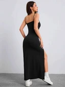 Kadın Ip Askılı Yandan Yırtmaçlı Janjan Krep Elbise thumbnail 9