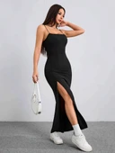 Kadın Ip Askılı Yandan Yırtmaçlı Janjan Krep Elbise thumbnail 2