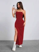 Kadın Ip Askılı Yandan Yırtmaçlı Janjan Krep Elbise thumbnail 8