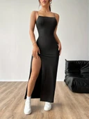 Kadın Ip Askılı Yandan Yırtmaçlı Janjan Krep Elbise thumbnail 5