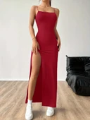 Kadın Ip Askılı Yandan Yırtmaçlı Janjan Krep Elbise thumbnail 2