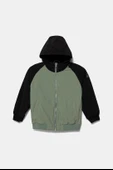 Erkek Çocuk Haki Kolu Logo Detaylı Astarlı Kapüşonlu Yağmurluk - 1