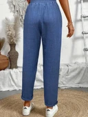 Kadın Yüksek Bel Lastikli Belde Bağcık Detaylı Aerobin Pantolon thumbnail 4