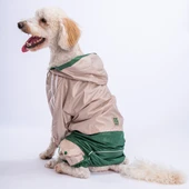 Pawstar BiColor Bej-Yeşil Polarlı Su Geçirmez Orta-Büyük Irk Köpek Yağmurluk Tulum - 2