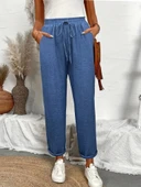 Kadın Yüksek Bel Lastikli Belde Bağcık Detaylı Aerobin Pantolon thumbnail 2