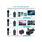 Yüksek Kalite Profesyonel 3 In 1 Kablosuz Taşınabilir Yaka Mikrofonu Youtube Facebook Tiktok - 6