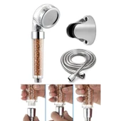 Filtreli Ve Su Tasarruflu Arıtmalı Duş Başlığı Seti Boncuklu Başlık Hortum Ve Mafsal Set - 1