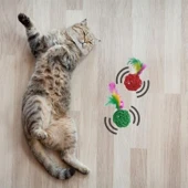 Buffer® 2li Rattan Renkli Peluş Tüy Kedi Köpek Oyuncak Yakalama Çiğneme Çıngıraklı Top Oyuncağı - 3