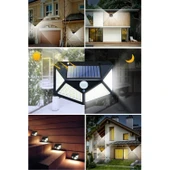 Buffer® 100 Ledli 3 Farklı Aydınlatma Ayarlı Solar Güneş Enerjili Hareket Sensörlü Bahçe Duvar Lambası - 6