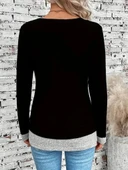 Kadın Uzun Kollu Yuvarlak Yaka Blok Renkli Yandan Düğmeli Viskon Bluz thumbnail 4