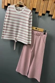 Çizgili Kız Çocuk Bol Paça Mevsimlik Pembe Renk Takım - 3