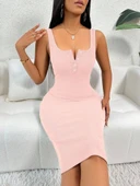 Kadın Askılı önü Düğmeli Midi Kaşkorse Elbise thumbnail 2