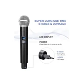 Profesyonel Çiftli Kablosuz Mikrofon Seti Karaoke Şarj Edilebilir 50 Metre Mesafe - 4