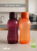 Suluk 2'li Set Su Şişesi BPA Free Okul Suluğu PP-5 Suluk Spor Okul Ofis Suluğu Mürdüm-Turuncu 900 ml thumbnail 1