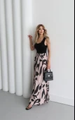 Kadın Askılı Yuvarlak Yaka üst Viskon Alt Desenli Uzun Süprem Elbise thumbnail 3