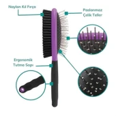 Buffer Çok Amaçlı Çift Taraflı Kolay Evcil Hayvan Kedi Köpek Temizleme Pet Fırçası - 6