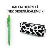 İnek Desen Kalemlik - Okul Kalemliği-Makyaj Çantası ve Yeşil Uçlu Kalem Hediyeli - 1