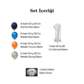Kozmik Temalı Doğum Günü Seti Kozmik Mavi Turuncu Gümüş Mavi Balonlar Gümüş Folyo Rakam - 2