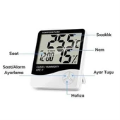 Dijital Termometre Sıcaklık Ve Nem Ölçer Masa Saati Alarm - 11