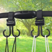 Buffer® 2li Bebek Arabasına Uyumlu Cırtlı Eşya Taşıma Aparatı 360 Derece Dönebilen Plastik Kanca - 5