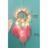 Buffer® El Yapımı Kuş Tüyü Ve Led Işıklı Dekoratif Asma Düş Rüya Kapanı - 8