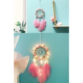 Buffer® El Yapımı Kuş Tüyü Ve Led Işıklı Dekoratif Asma Düş Rüya Kapanı - 6