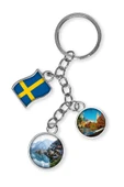 İsveç Üçlü Epoksi Metal Çift Taraflı Damla Anahtarlık Sweden - 4