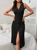 Kadın V Yakalı önden Düğmeli Kaşkorse Elbise thumbnail 1