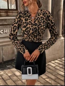 Kadın Uzun Kollu Kruvaze Yaka Krep Mini Boy Elbise thumbnail 6