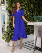 Kadın Kruvaze Yaka Midi Boy Kuşaklı Krep Elbise 120 Cm thumbnail 5