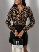 Kadın Uzun Kollu Kruvaze Yaka Krep Mini Boy Elbise thumbnail 7