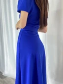 Kadın Kruvaze Yaka Midi Boy Kuşaklı Krep Elbise 120 Cm thumbnail 8