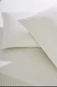 Komfort Home Çift Kişilik Çizgili Pamuk Saten Çarşaf Seti / Krem - 1