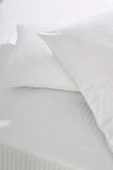 Komfort Home Çift Kişilik Çizgili Pamuk Saten Çarşaf Seti / Beyaz - 1