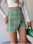 Kapaklı tüvit şort etek yeşil thumbnail 5