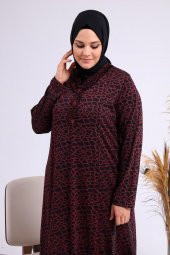 Kadin Gunluk Elbise Tesettur Leopar Desenli Buyuk Beden Elbise - 3