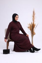 Kadin Gunluk Elbise Tesettur Leopar Desenli Buyuk Beden Elbise - 7