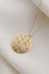 Yaşam Hayat Çiçeği Bereket 14 Ayar Altın Kaplama Gold 925 Ayar Gümüş Zincirli Kolye - 1