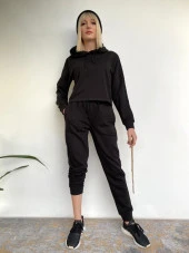 Kadın Siyah Kapüşonlu Eşofman Takımı thumbnail 2