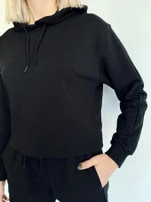 Kadın Siyah Kapüşonlu Eşofman Takımı thumbnail 11